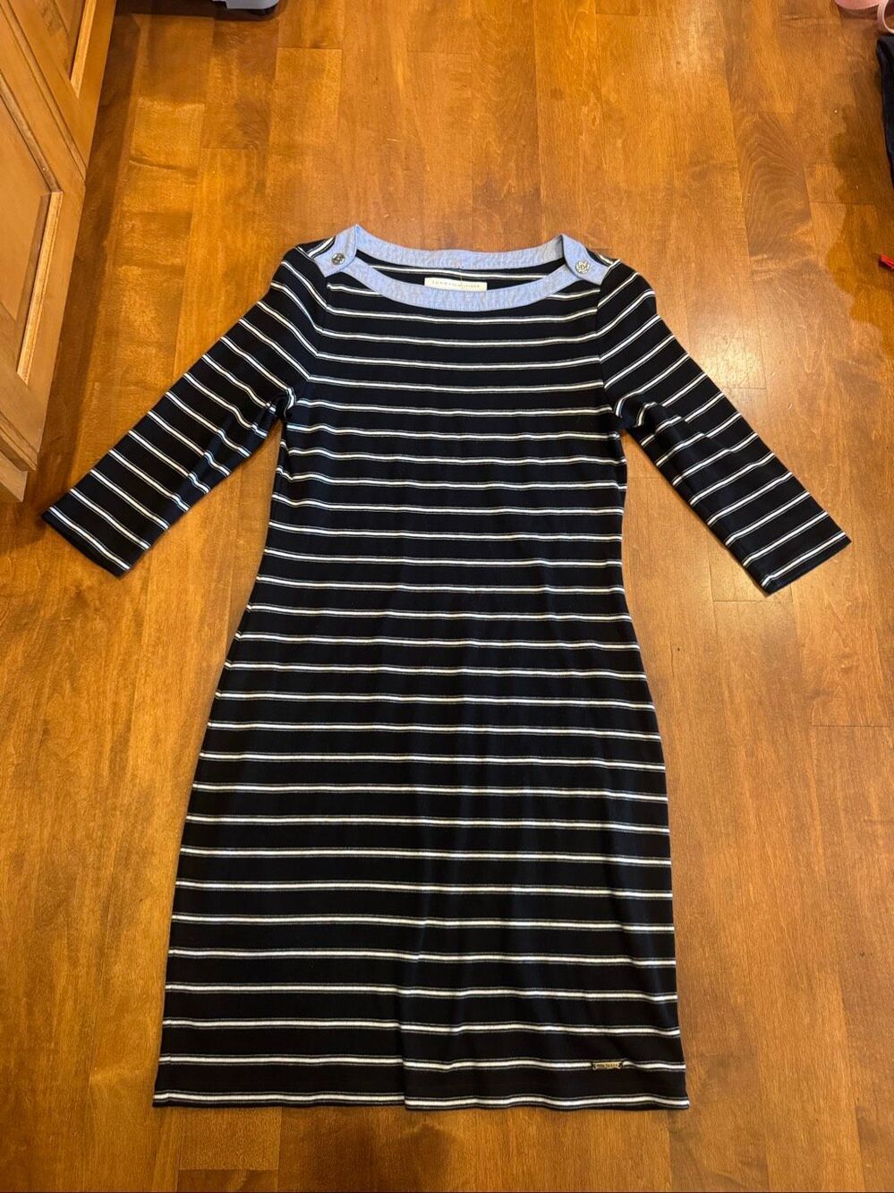 Tommy Hilfiger Striped Knit Shift Dress Women’s Small 3/4 Sleeve Nautical